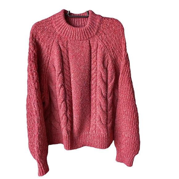 Universal Thread Cable Knit Sweater Mock Neck Size Large Red Orange Cozy Cropped - Picture 15 of 15